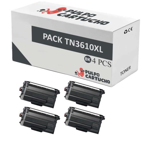 Compatível Pacote 4x Brother TN3610XL Preto