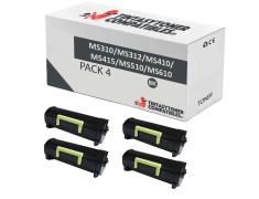 Compatível Pack 4x Lexmark MS310 / MS312 / MS410 / MS415 / MS510 / MS610 Preto