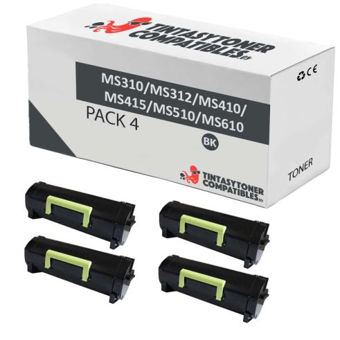 Compatível Pack 4x Lexmark MS310 / MS312 / MS410 / MS415 / MS510 / MS610 Preto