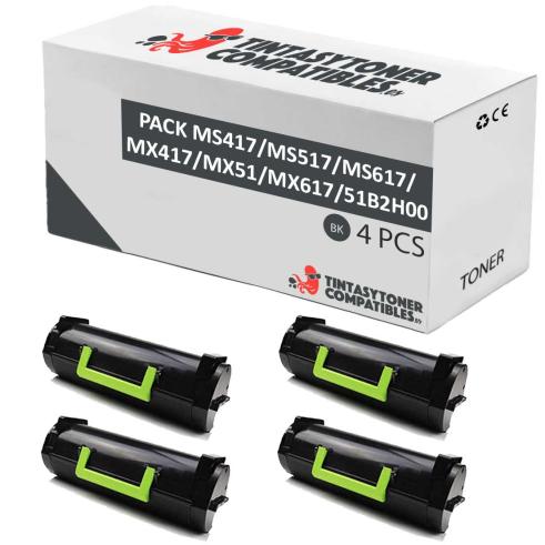 Compatível PACK 4X Lexmark MS417 / MS517 / MS617 / MX417 / MX517 / MX617 Preto