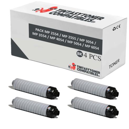 Compatível PACK 4X Ricoh Aficio MP 2554 / MP 2555 / MP 3054 / MP 3554 / MP 4054 / MP 5054 / MP 6054 Preto