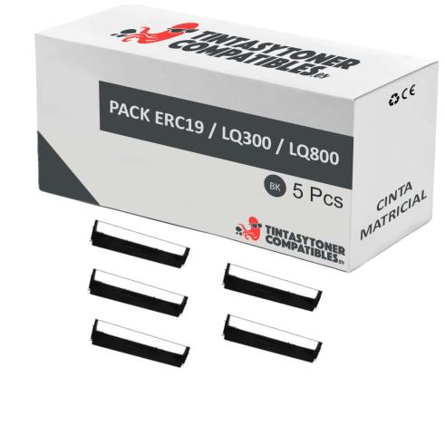 Pack de 5 Fitas Matriciais Compatíveis com EPSON ERC19/LQ300/LQ800