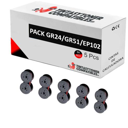 Compatível Pack 5x Fita GR24/GR51/EP102 Preto/Vermelho