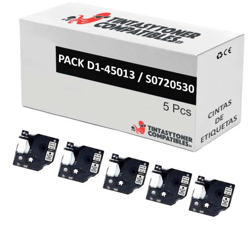 Compatível PACK 5X Dymo D1 45013 Preto / Branco
