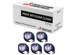 Compatível Pack 5x Dymo LetraTag S0721530 Preto / Transparente