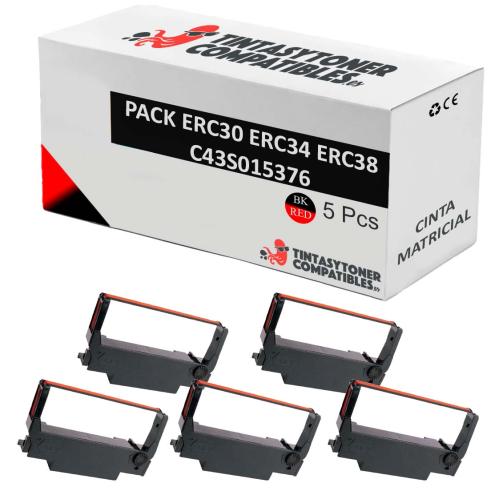 Compatível Pacote 5x Epson ERC30 ERC34 ERC38 Preto/Vermelha