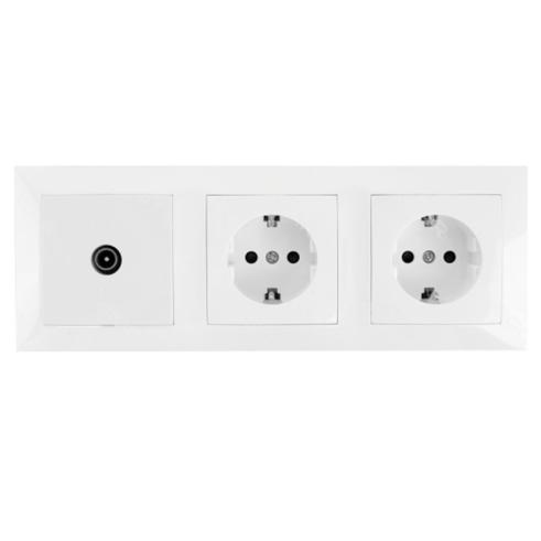 Conjunto de 2 tomadas tipo Schuko + tomada de TV
