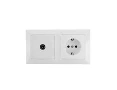 Conjunto de Tomada Elétrica Tipo Schuko + Tomada de TV