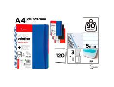 Caderno Espiral Cervantes A4 com 3 Divisores em Grade 5x5mm Capa Dura 120 Folhas 90g Azul/Preto/Vermelho