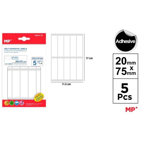 Etiquetas Autoadesivas Retangulares Brancas 20x75mm 50u
