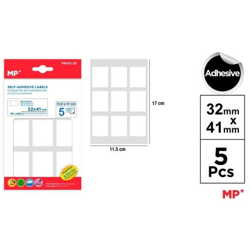 Etiquetas Autoadesivas Retangulares Brancas 32x41mm 45u