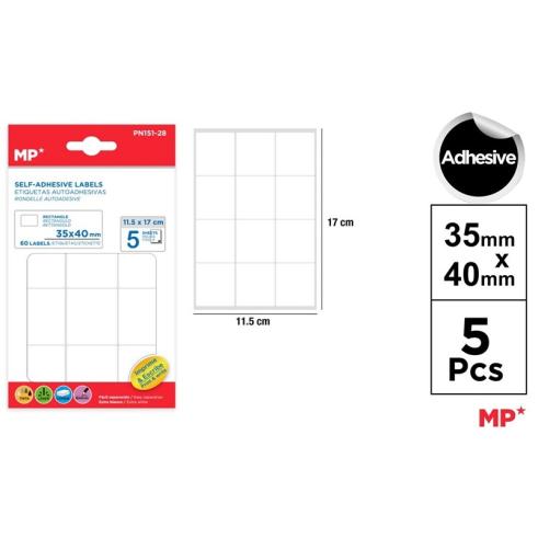 Etiquetas Autoadesivas Retangulares Brancas 35x40mm 60u