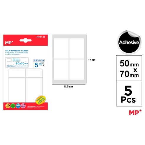 Etiquetas Autoadesivas Retangulares Brancas 50x70mm 20u