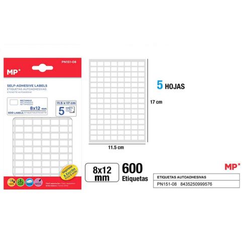 Etiquetas Autoadesivas Retangulares Brancas 8x12mm 600u