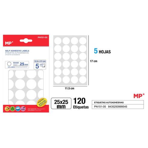 Etiquetas Autoadesivas Redondas Brancas Ø25mm 120u
