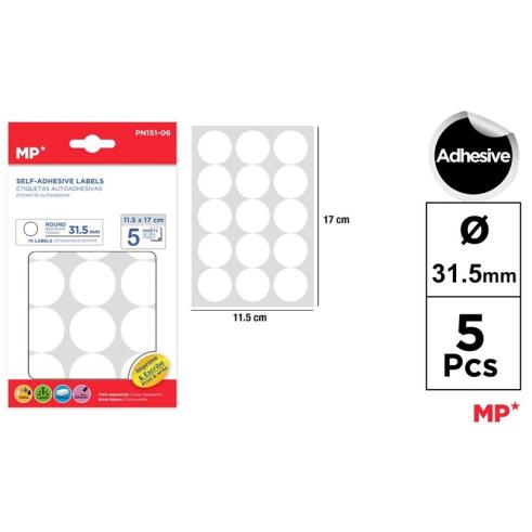 Etiquetas Autoadesivas Redondas Brancas ø32mm 75u