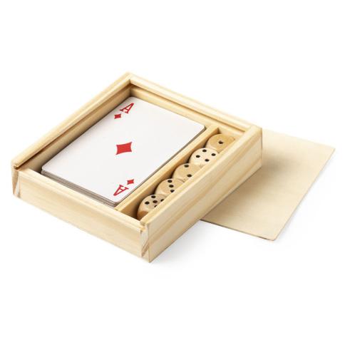 Jogo de Cartas e Dados de Madeira