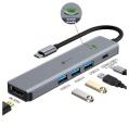 Adaptador Leotec 5 em 1 USB-C para 1xHDMI, 3xUSB-A 3.0, 1xPD 100W+USB-C Cor Cinza