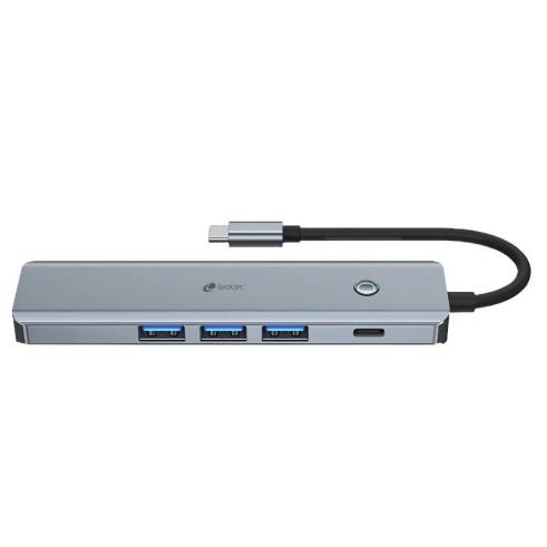 Adaptador Leotec 5 em 1 USB-C para 1xHDMI, 3xUSB-A 3.0, 1xPD 100W+USB-C Cor Cinza