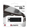 Unidade Flash Kingston DataTraveler 70 USB tipo C - 32 GB - USB-C 3.2 Gen 1 - Com Tampa - Preta
