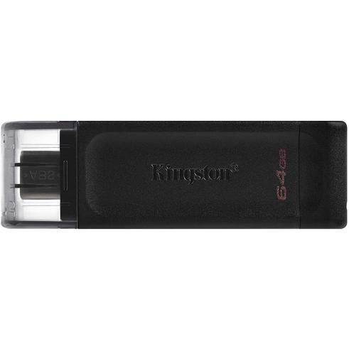 Unidade Flash Kingston DataTraveler 70 USB tipo C - 64GB - USB-C 3.2 Gen 1 - Com Tampa - Preta