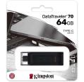 Unidade Flash Kingston DataTraveler 70 USB tipo C - 64GB - USB-C 3.2 Gen 1 - Com Tampa - Preta