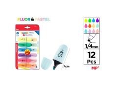 Marcador Mini Fluorescente e Pastel Pacote Poupança de 12 Unidades