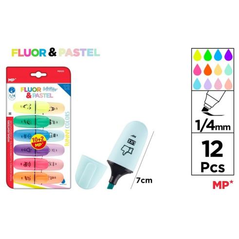 Marcador Mini Fluorescente e Pastel Pacote Poupança de 12 Unidades