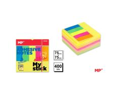 Notas autoadesivas 5 cores neon 75x75mm 400 folhas + bandeiras 5 cores