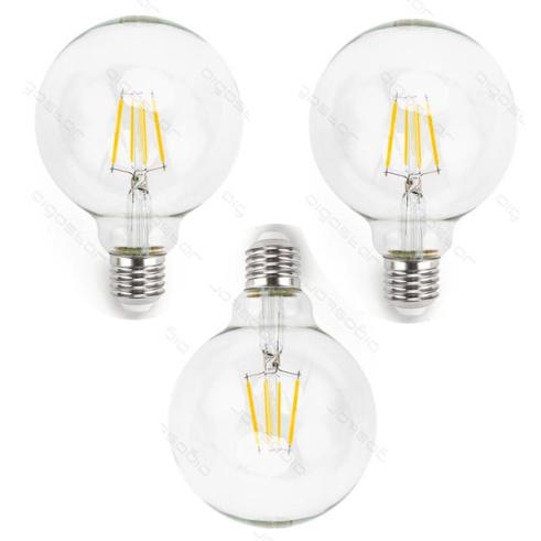 Pacote 3 Lâmpadas de filamento LED E27 G95 4W Luz fría 6500K