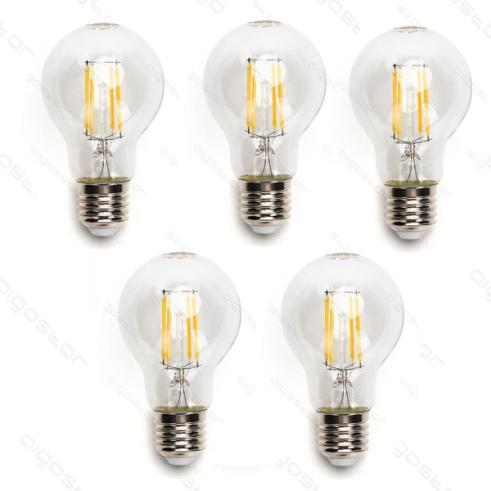 Pacote 5 Lâmpadas de filamento LED E27 A60 4W Luz Quente 2700K