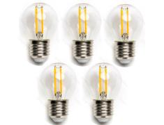 Pacote 5 Lâmpadas de filamento LED E27 G45 4W luz quente 2700K