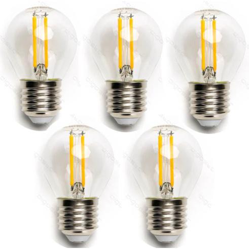Pacote 5 Lâmpadas de filamento LED E27 G45 4W luz quente 2700K
