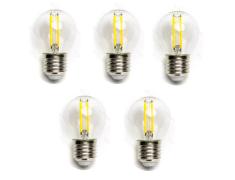 Pacote 5 Lâmpadas de filamento LED E27 G45 4W Luz Fría 6500K