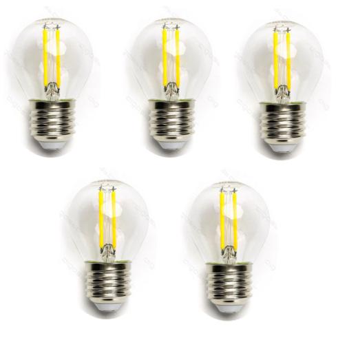 Pacote 5 Lâmpadas de filamento LED E27 G45 4W Luz Fría 6500K