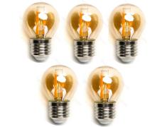 Pacote 5 Lâmpadas de filamento LED E27 G45 6W luz quente 2200K