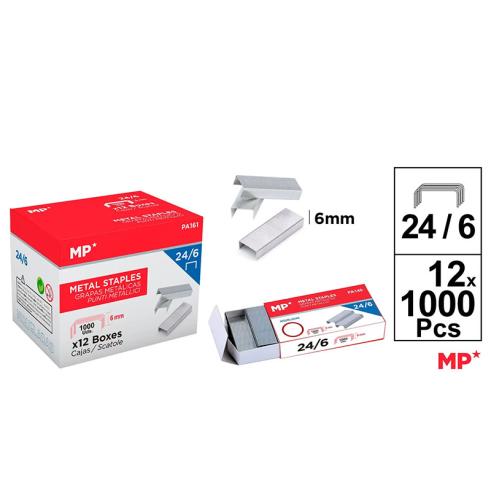 Embalagem de 12 caixas de 1000 grampos galvanizados 24/6 MP