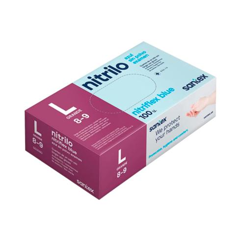 Pacote de 100 Luvas de Nitrilo Tamanho L Santex Nitriflex Azul