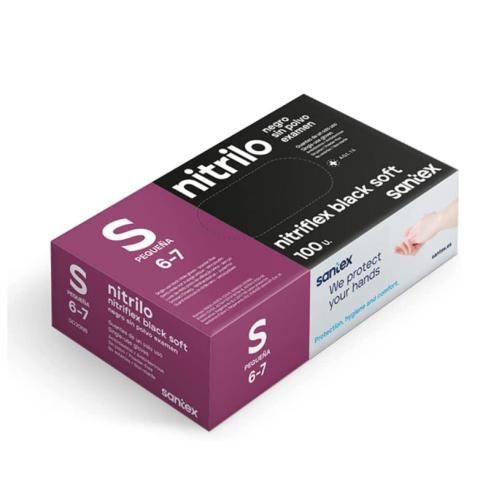 Pacote de 100 Luvas de Nitrilo Tamanho S Santex Nitriflex Black Soft