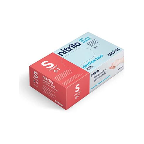 Pacote de 100 Luvas de Nitrilo Tamanho S Santex Nitriflex Azul