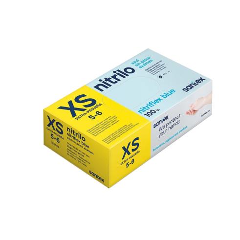 Pacote de 100 Luvas de Nitrilo Tamanho XS Santex Nitriflex Azul