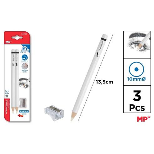 Conjunto com 2 borrachas para lápis + 1 afia-lápis
