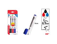 Pacote com 3 marcadores de quadro branco MP - azul/preto/vermelho