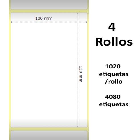 Embalagem de 4 rolos de etiquetas perfuradas compatíveis com Zebra 100x150 mm 4080 etiquetas