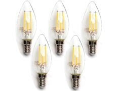 Pacote de 5 Lâmpadas LED de filamento E14 C35 4W Luz Quente 2700K