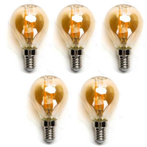 Pacote de 5 Lâmpadas de filamento LED E14 G45 4W luz quente 2200K