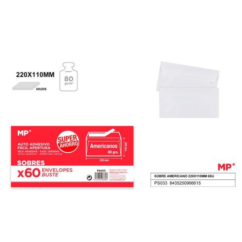 Pacote de 60 unidades de American Envelope Branco 220x110mm