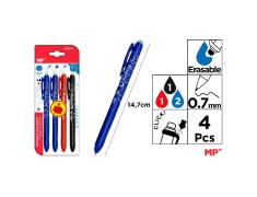 Pacote de Canetas Apagáveis ​​​​Click 2 Azuis / 1 Vermelha / 1 Preta