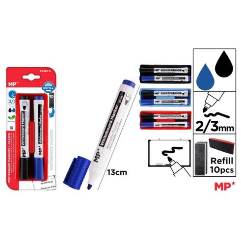 Pacote de Marcadores de Quadro Azul e Preto com Borracha