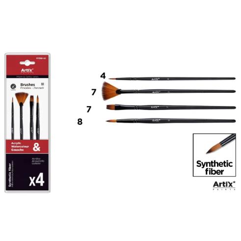 Pincel Sintético Profissional Curto 4 Unidades(Nº4/8/7/7)